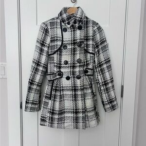 Black and White Plaid Coat - small